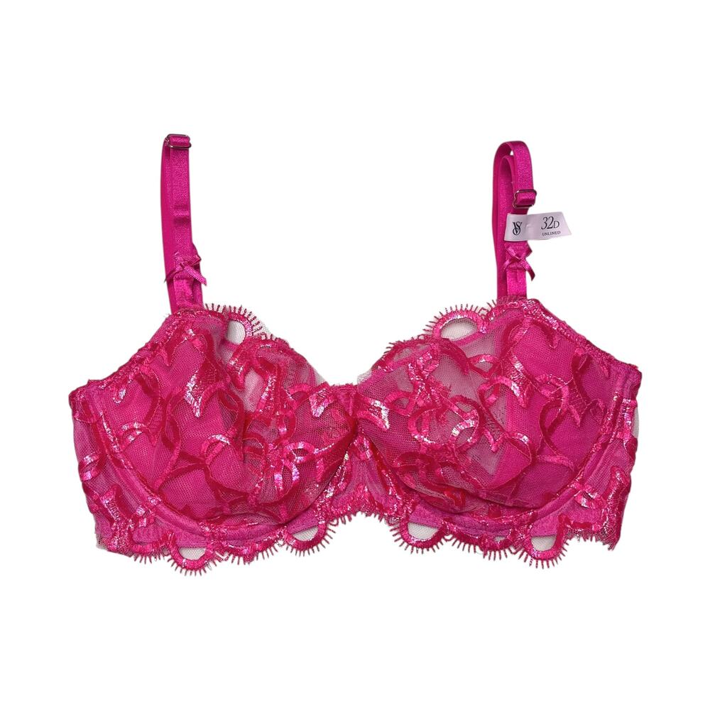 Victoria's Secret Wicked Shimmer Heart Embroidery Balconette Bra Size 32D